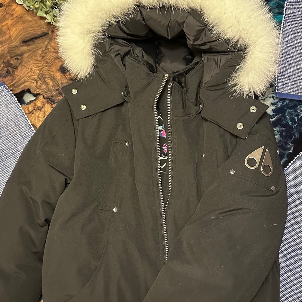 Moose Knuckles Black Jacket with Embroidered Detail